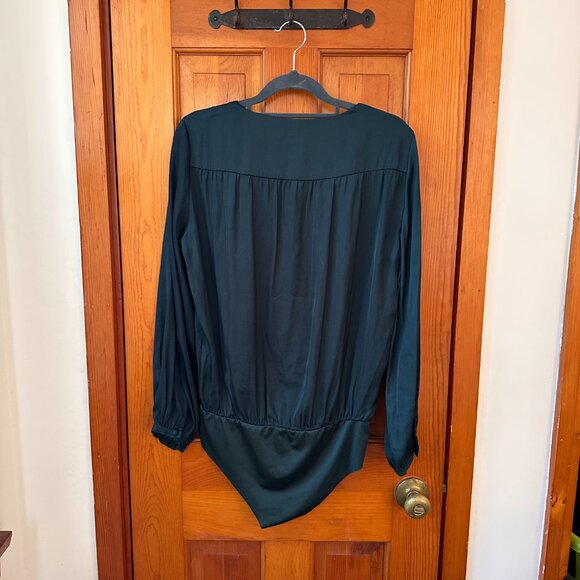 MNG Dark Green V-Neck Long Sleeve Satin Bodysuit - Size Small / EU 4 - Picture 3 of 6